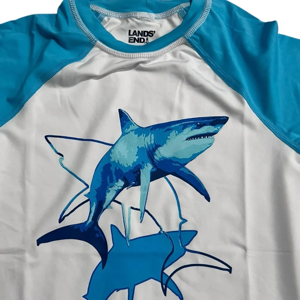 Lands' End Boys Short Sleeve Crew Shark Graphic Swim Rash Guard NWOT - Picture 3 of 3